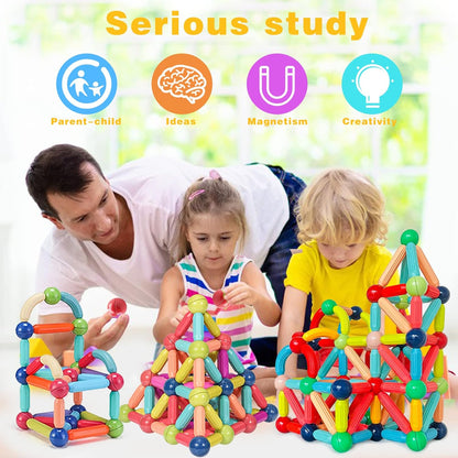 Magnetic Toys Building Blocks, Magnets for Kids, Toddler Toys Age 3 4 5 6 Year Old for Boys Girls, Magnetic Balls and Magnet Rods Building Set Toys, Magnetic Tiles Toys for Toddlers (64PCS)