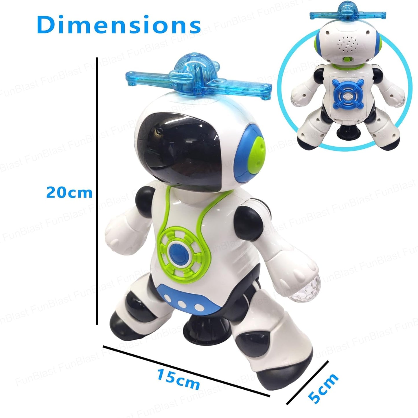 FunBlast Dancing Robot with Music, Robot for Kids with 3D Flashing Lights, 360 Degree Rotation