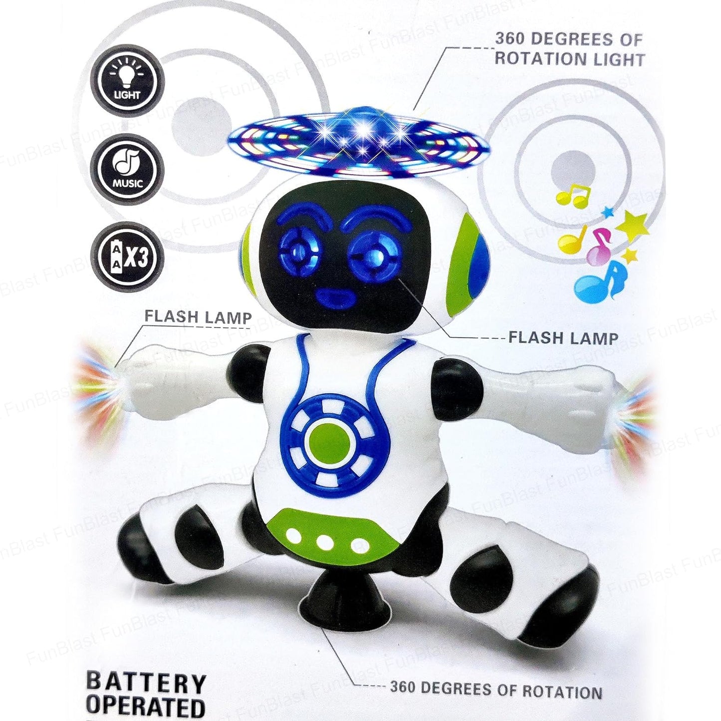 FunBlast Dancing Robot with Music, Robot for Kids with 3D Flashing Lights, 360 Degree Rotation